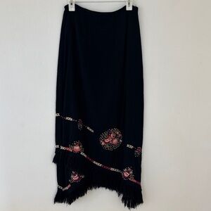 Free People Black Maxi Skirt with Pink Embroidery